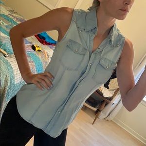 Denim button up studded tank